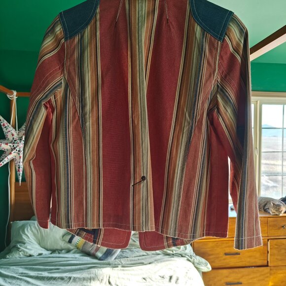 G.E.T. Striped Western Blazer Jacket with Denim Shoulder Detail – Size M - Picture 2 of 3